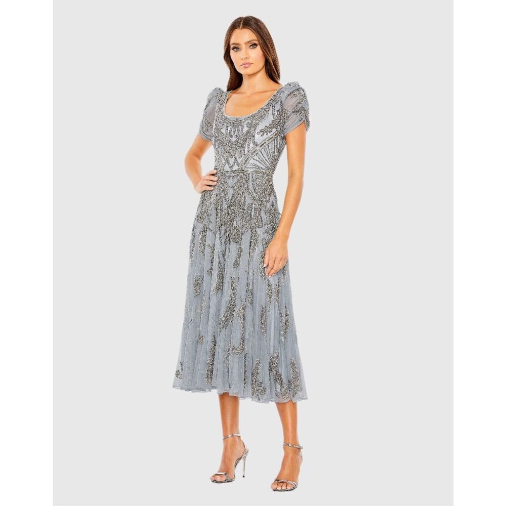 Mac Duggal Silver Sequin Embellished Gown